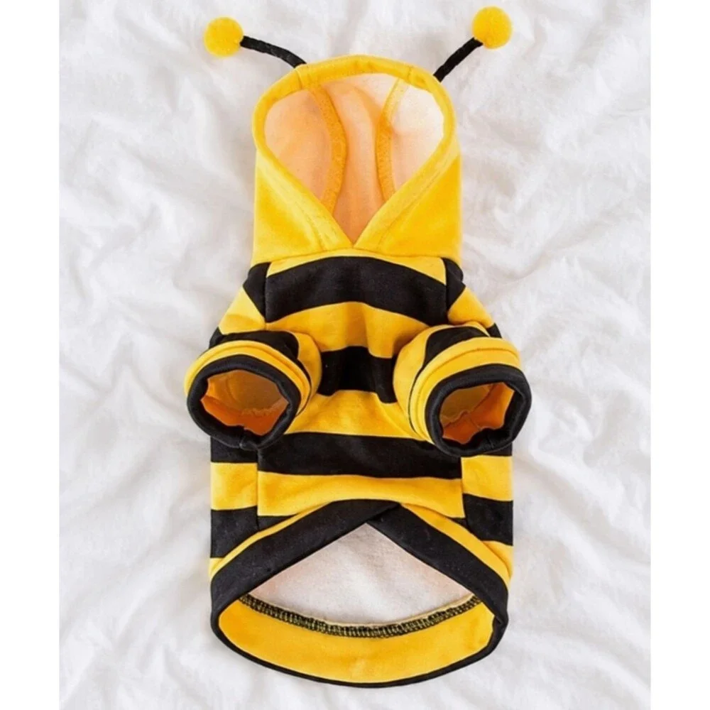 Selena Bee Dog Cat Costume Hoodie Yellow Black Antennae Halloween Pet New